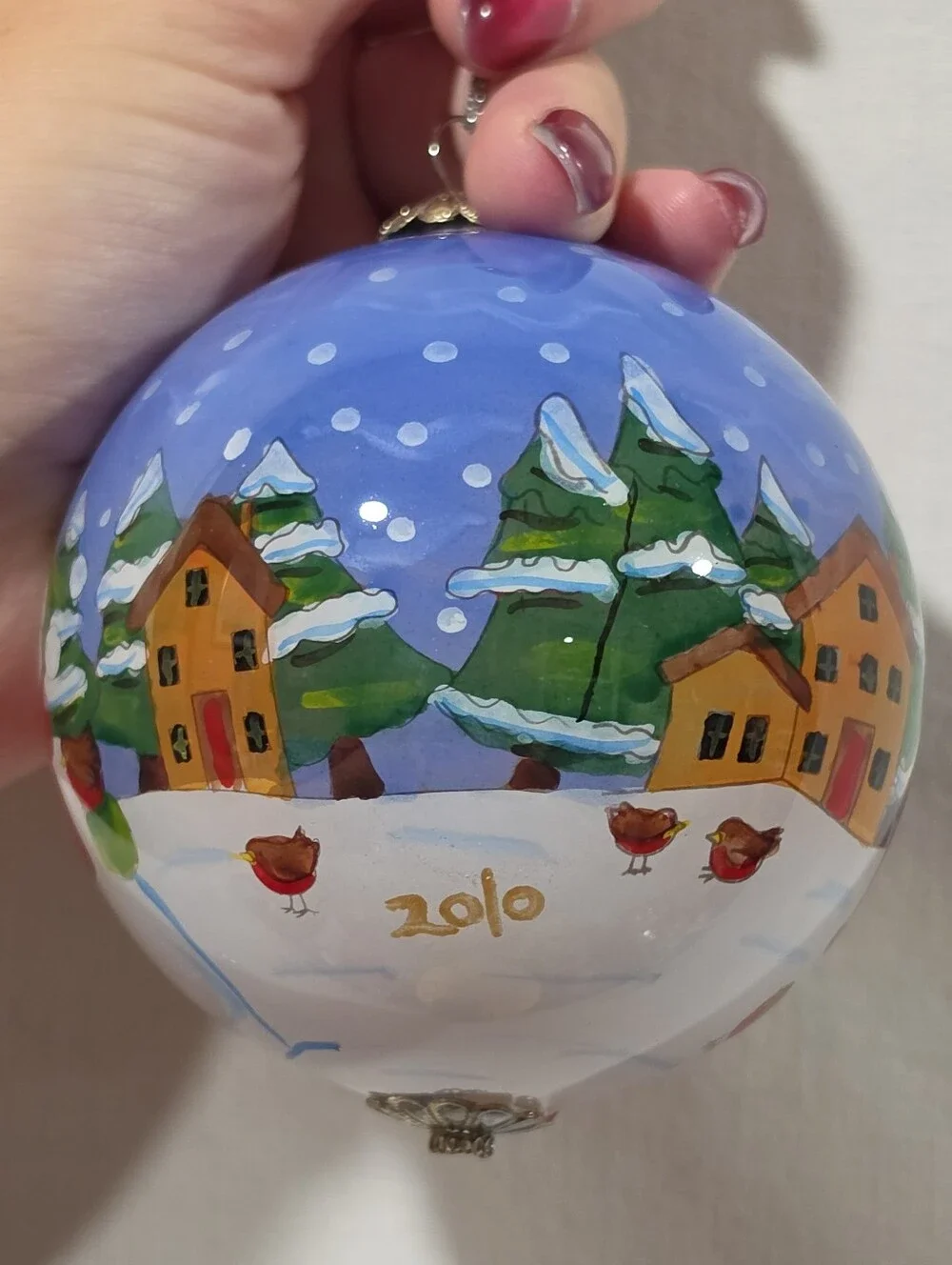 2010 Pier One Li Bien Hand Painted Glass Snowman Christmas Ornament w Box